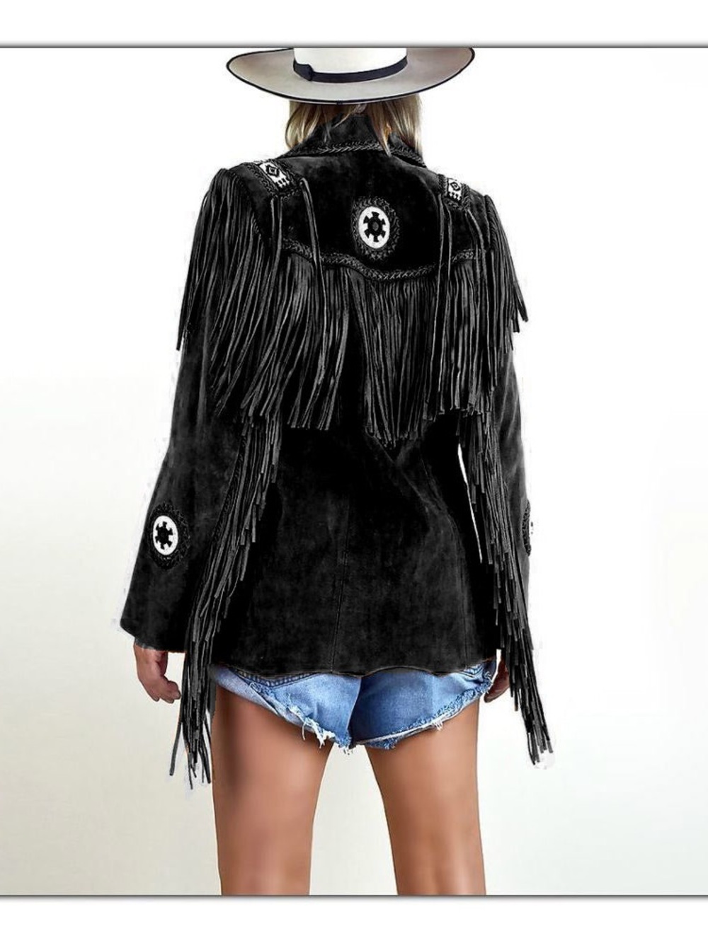 Scully Black Suede Fringe Western Jacket with Concho Buttons - Picture 3 of 5